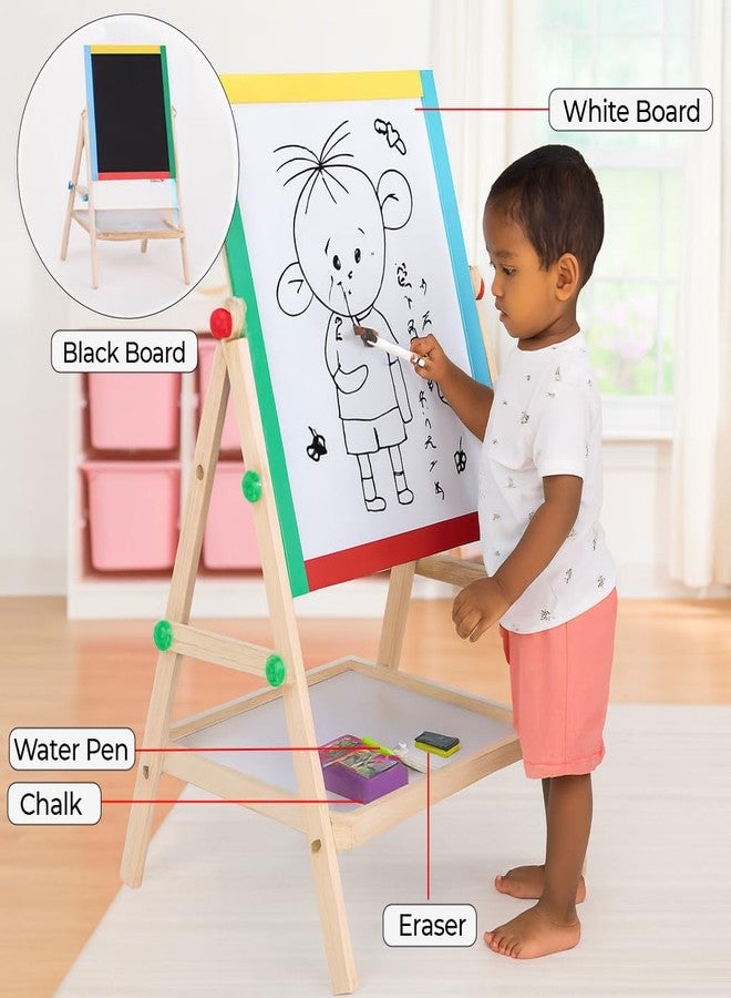 ABOUT SPACE Kids Board for Writing - Magnetic Black and White Board with Marker, Duster & Chalk | Portable & Adjustable with Stand | Double Sided Wooden Easel for Kids (37 x 88 cm) - Image 4